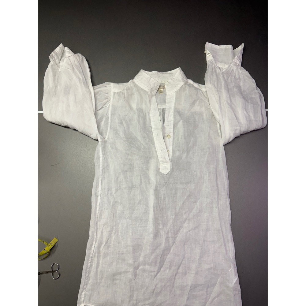 Banana Republic White 100% Ramie Long Sleeve Tunic Blouse XS Mandarin Collar